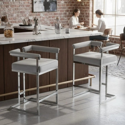 26", Chrome Finish Metal, Modern Bar Counter Height Stool, Set of 2