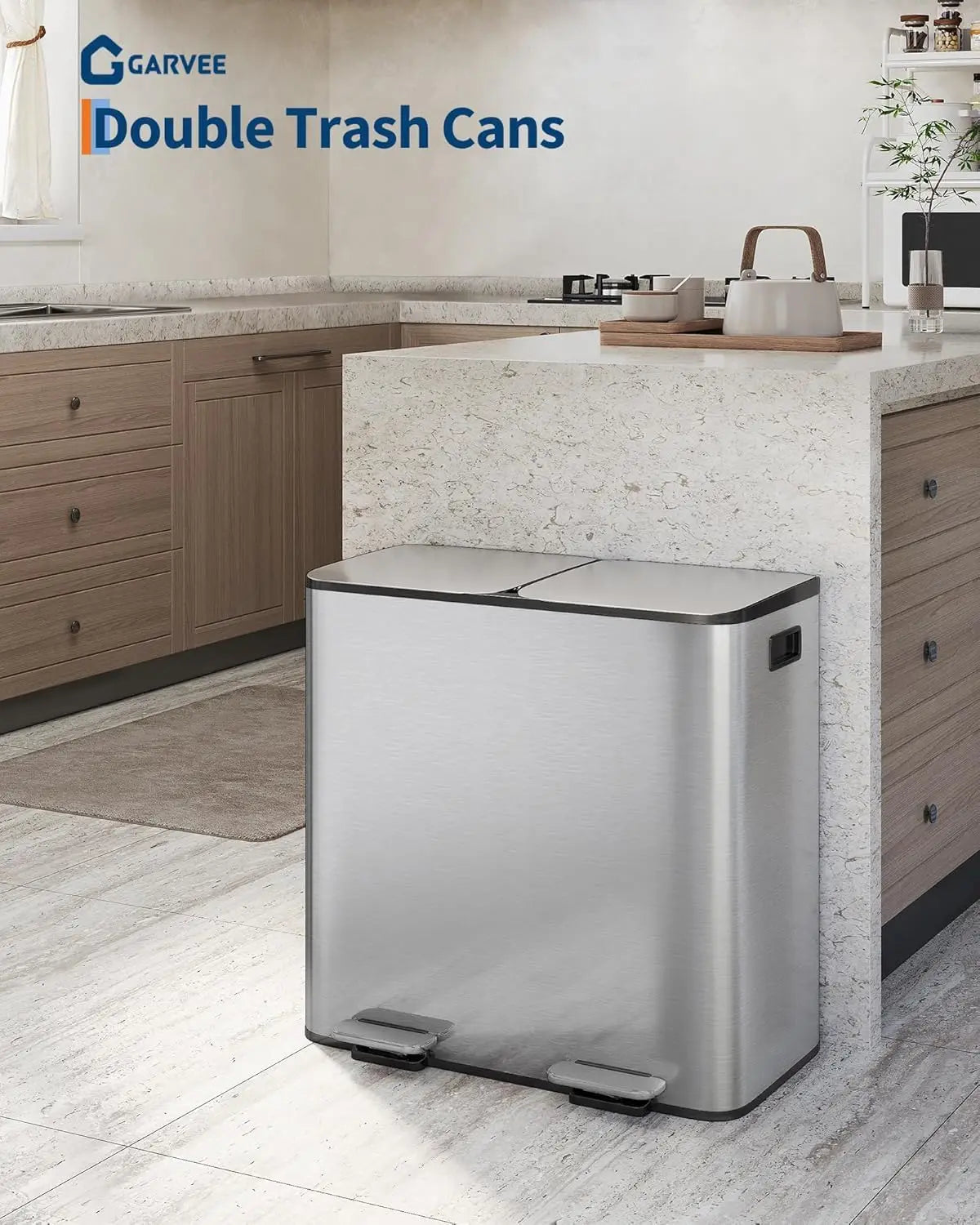 Step Trash Bin for Dual Compartment Recycling Stainless Steel Trash and Recycle Bin