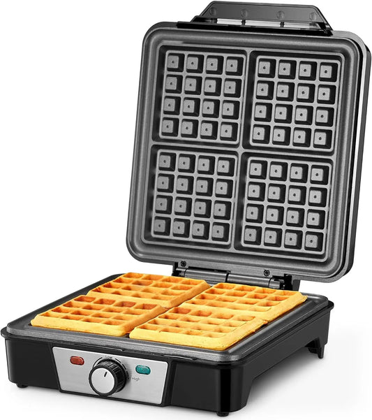 Belgian Waffle Maker 4 Slices, Nonstick Plates, Indicator