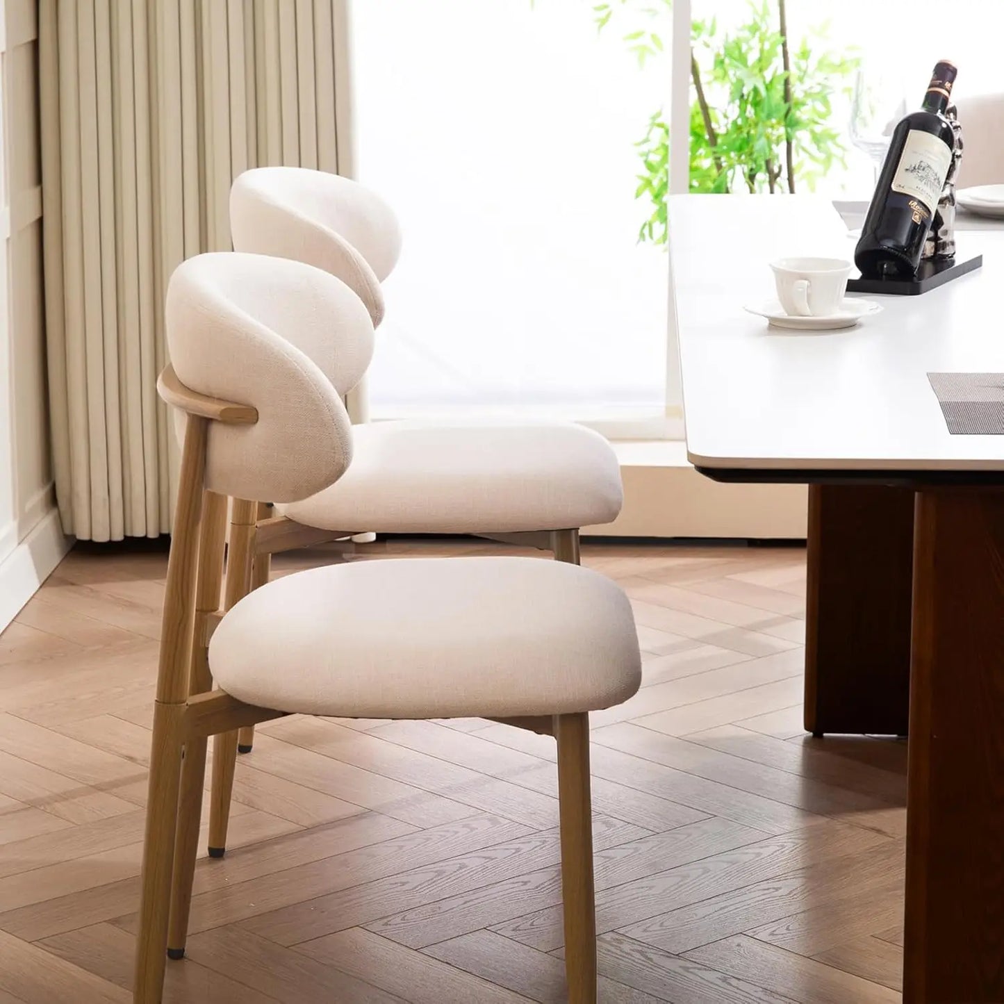 Metal Dining Chairs With Modern Fabric Upholstered, Set Of 2