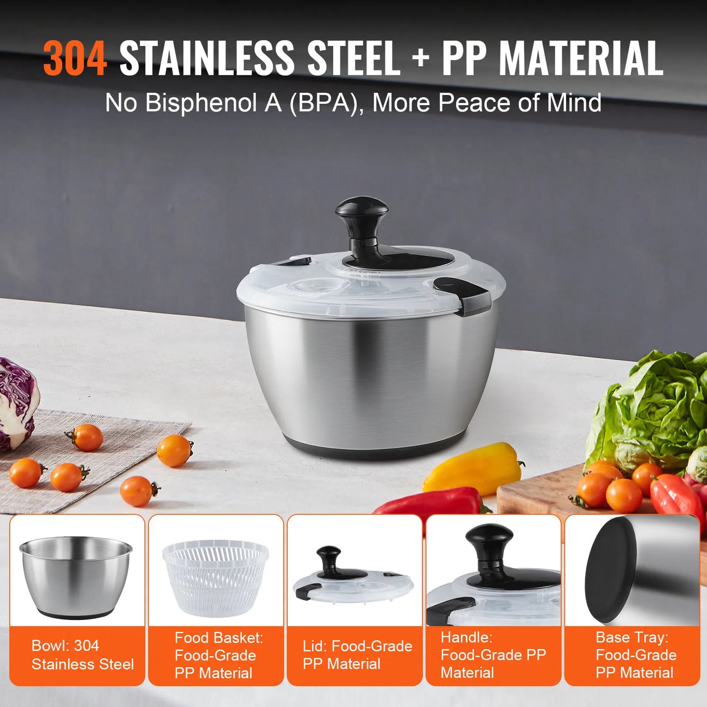 VEVOR Stainless Steel Salad Spinner