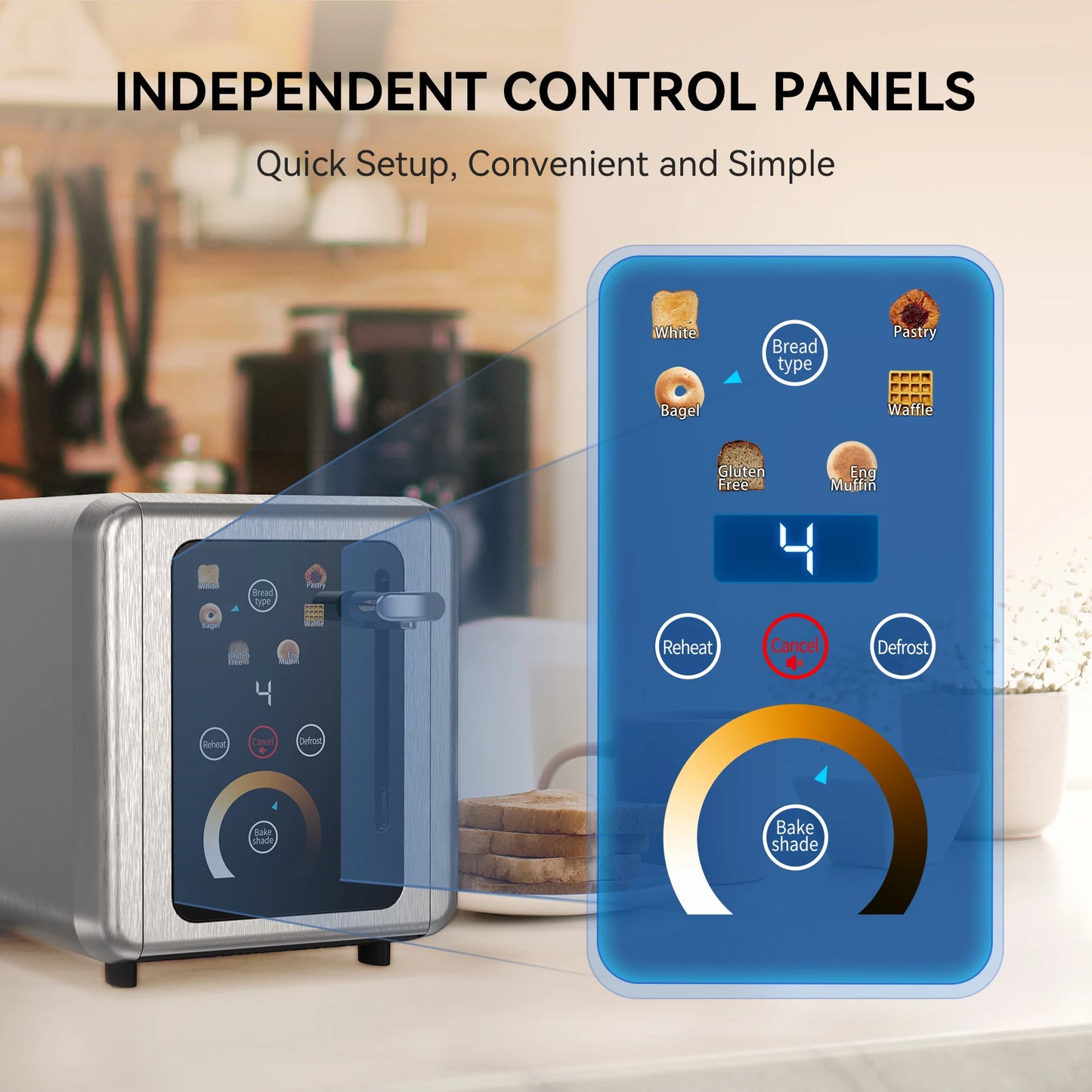 WHALL 2 Slice Toaster with Touchscreen