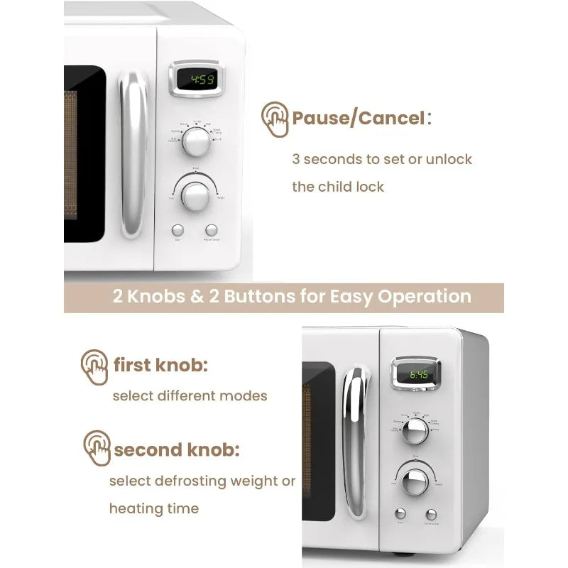 Retro Countertop Microwave Oven, Defrost & 8 Auto-cooking Programs