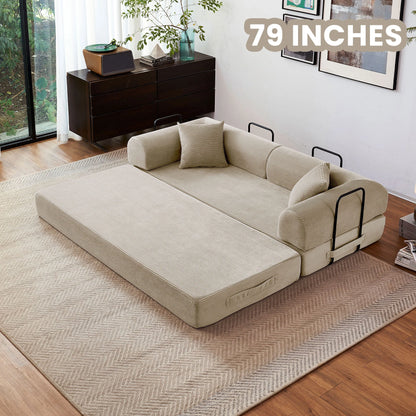 79'' Boneless Couch, Foldable Convertible Futon Sleeper