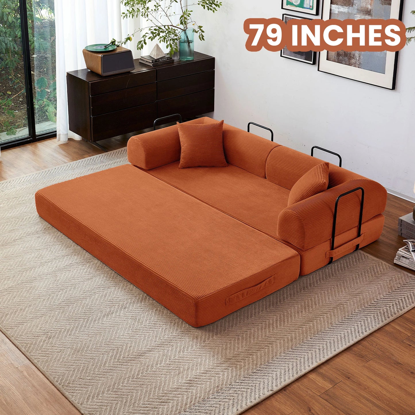 79'' Boneless Couch, Foldable Convertible Futon Sleeper