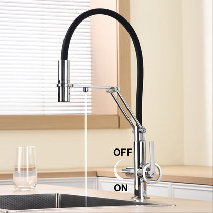 Gun gray brass island style kitchen faucet with filtered Water, Pull out Sprayer, 2-function sink Mixer