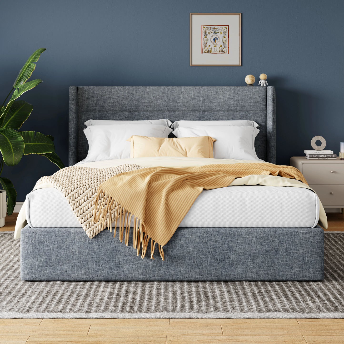 Lift Up Storage Bed with Wingback Headboard