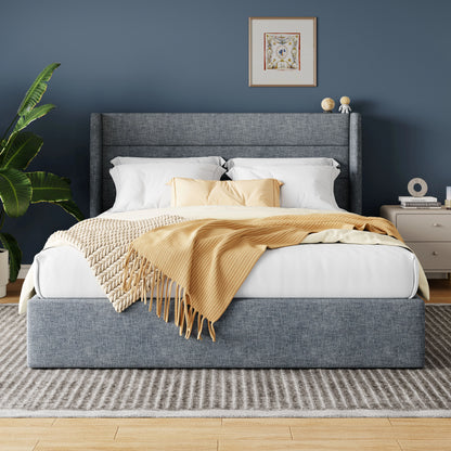 Lift Up Storage Bed with Wingback Headboard