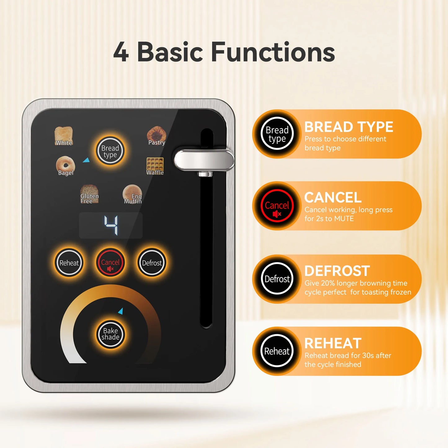 WHALL 2 Slice Toaster with Touchscreen