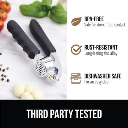 Heavy Duty Garlic Press & Peeler Set, Kitchen Gadget in Black