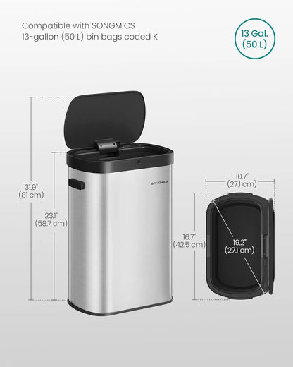 Motion Sensor Trash Can, 13-Gallon (50 L) , Wave or Touch to Open