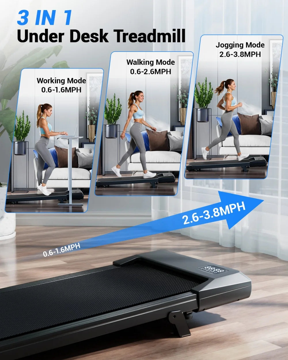 Foldable 6% Slope Under Desk Treadmill,  Portable Remote Control LED Display