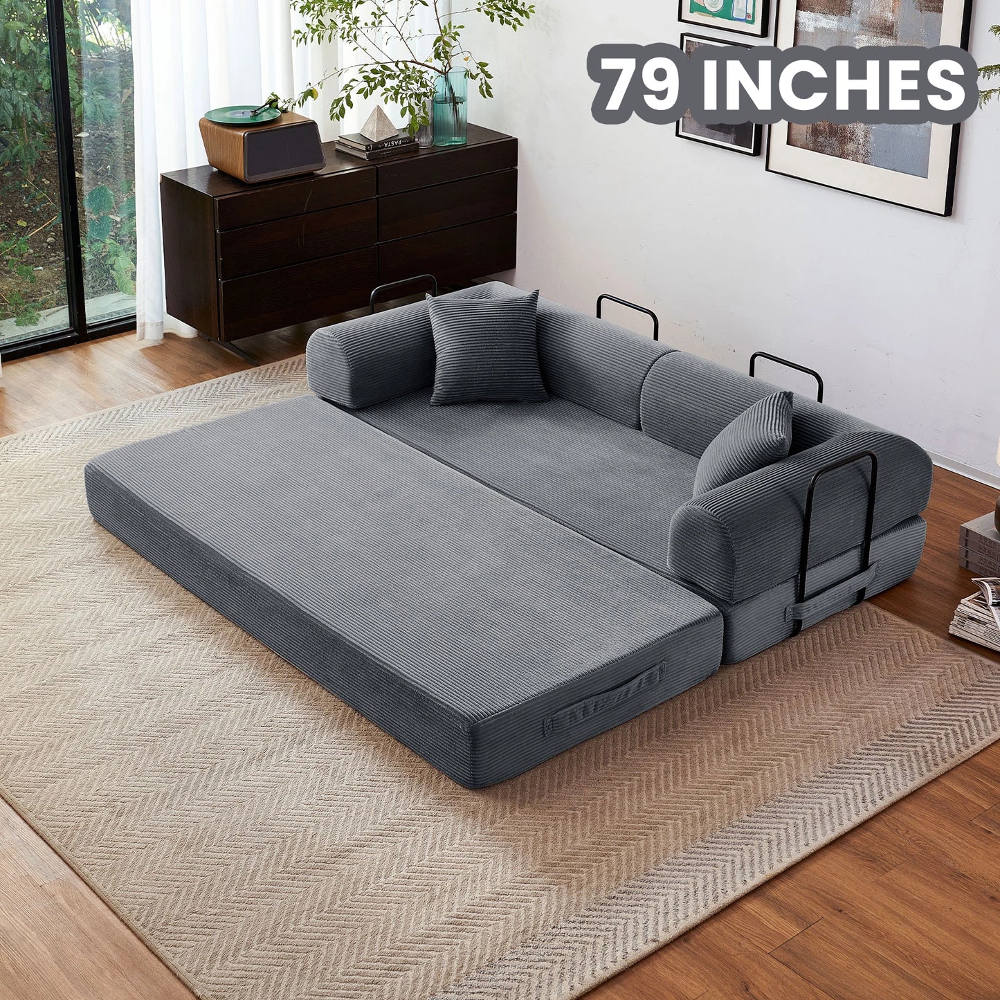 79'' Boneless Couch, Foldable Convertible Futon Sleeper