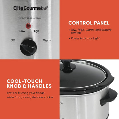 Electric Slow Cooker 5 Quart, Adjustable Temp for Entrees, Sauces, Stews & Dips