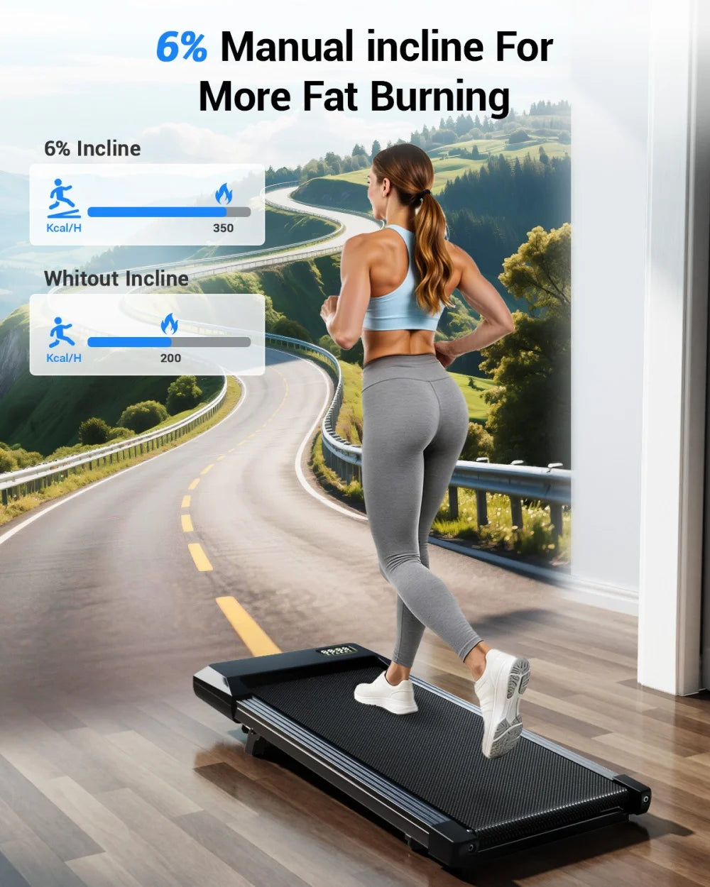 Foldable 6% Slope Under Desk Treadmill,  Portable Remote Control LED Display