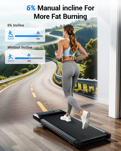 Foldable 6% Slope Under Desk Treadmill,  Portable Remote Control LED Display
