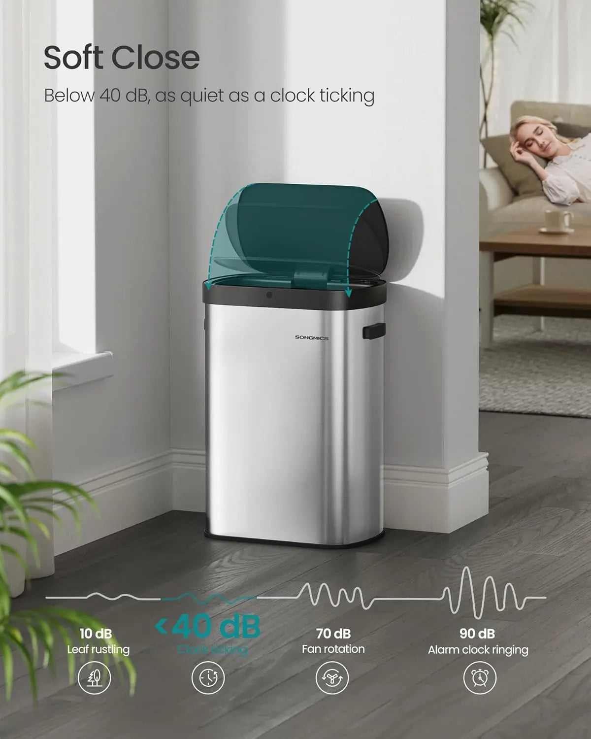 Motion Sensor Trash Can, 13-Gallon (50 L) , Wave or Touch to Open