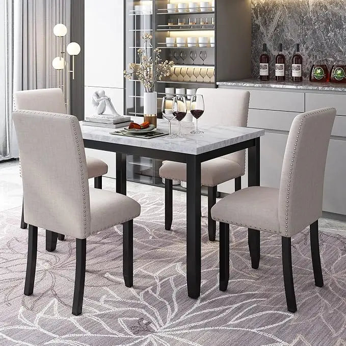 Kitchen and Dining Table Set for 4, Wood Dining Table and Chairs Set,