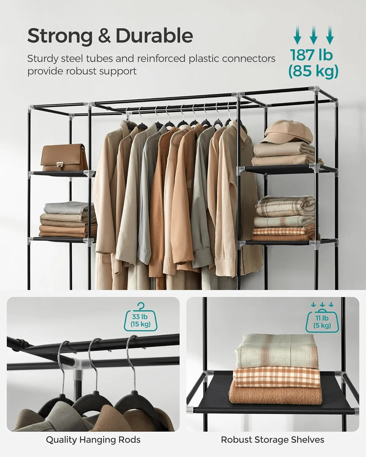 71" Portable, Freestanding Wardrobe, Closet Storage Organizer