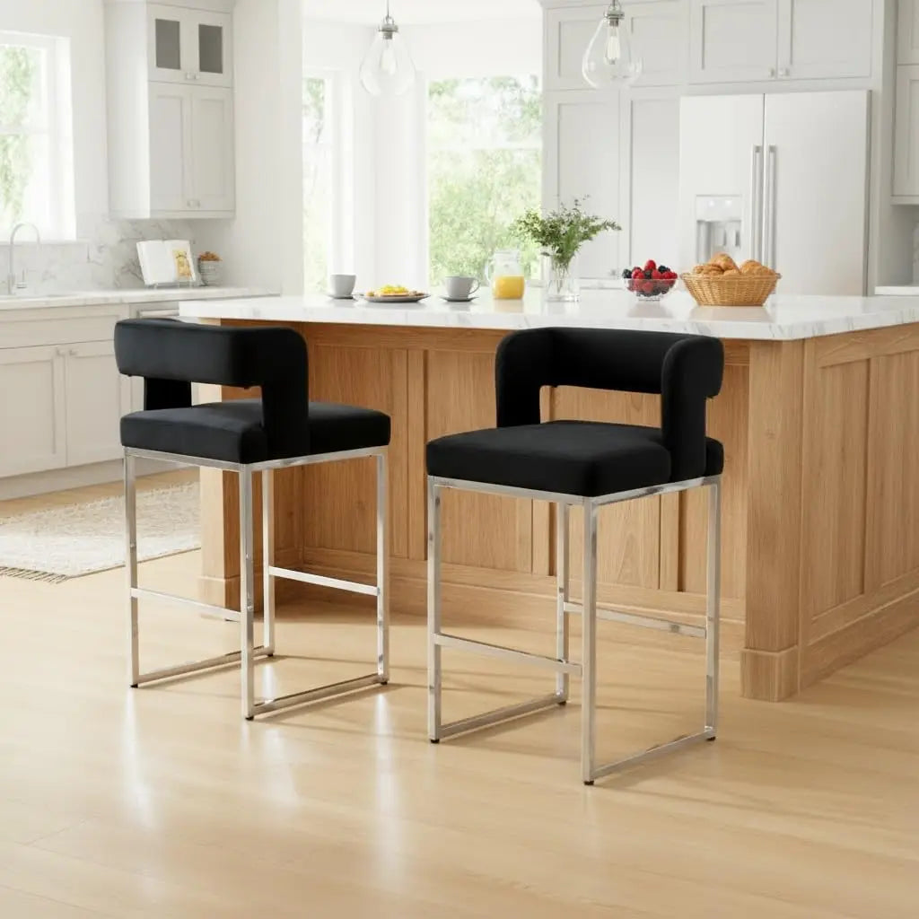 26", Chrome Finish Metal, Modern Bar Counter Height Stool, Set of 2