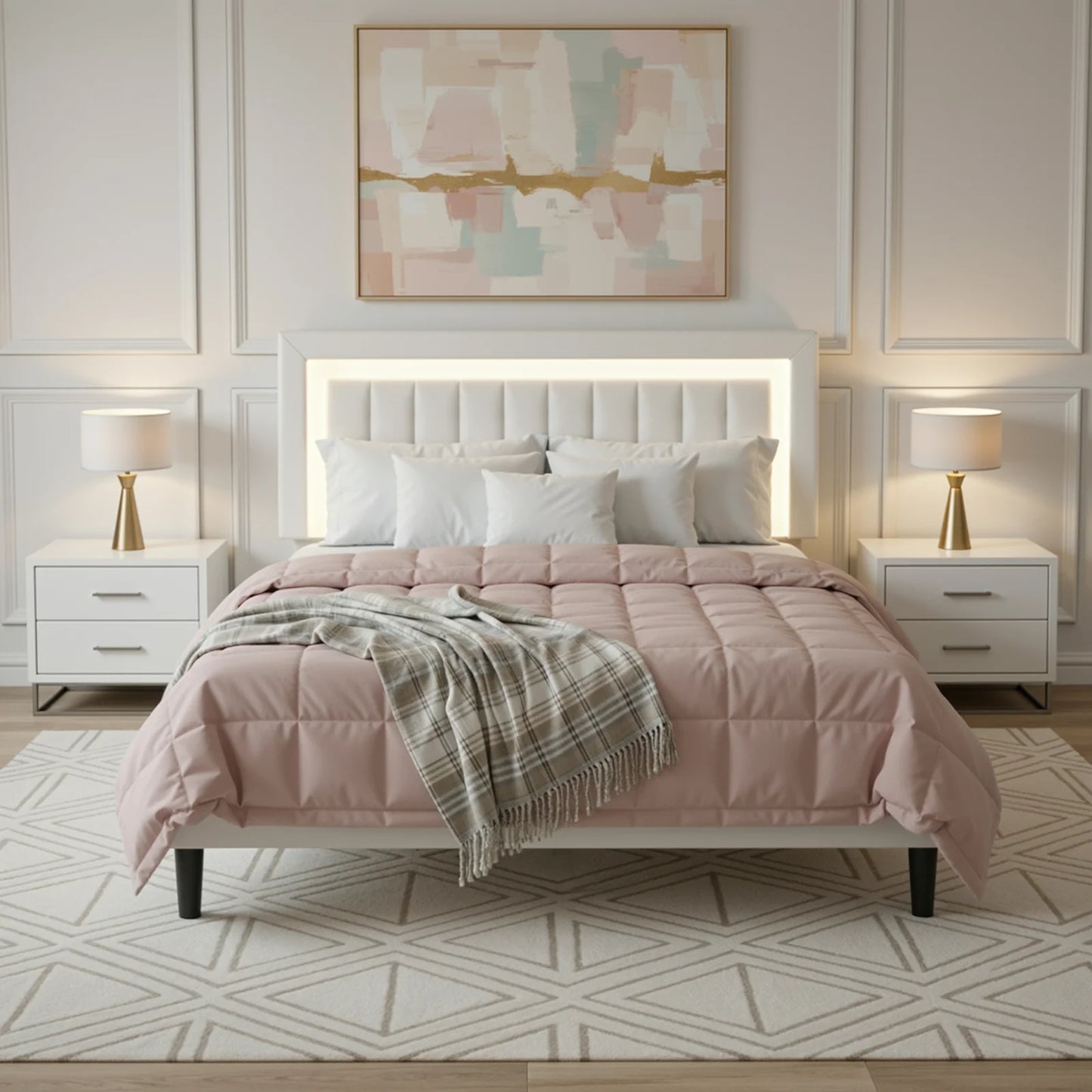 Full/Queen/King Velvet Platform Bed Frame with RGB LED Headboard