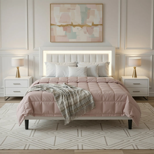 Full/Queen/King Velvet Platform Bed Frame with RGB LED Headboard
