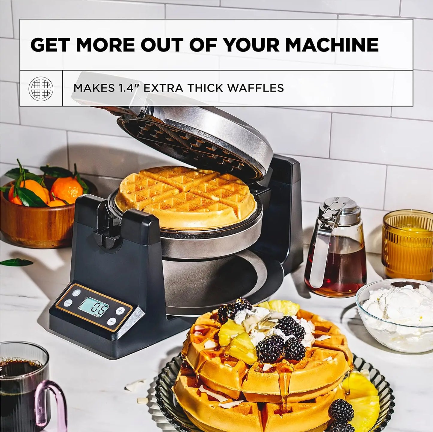 Rotating Belgian Waffle Maker with Deep Nonstick PFOA Free Plates